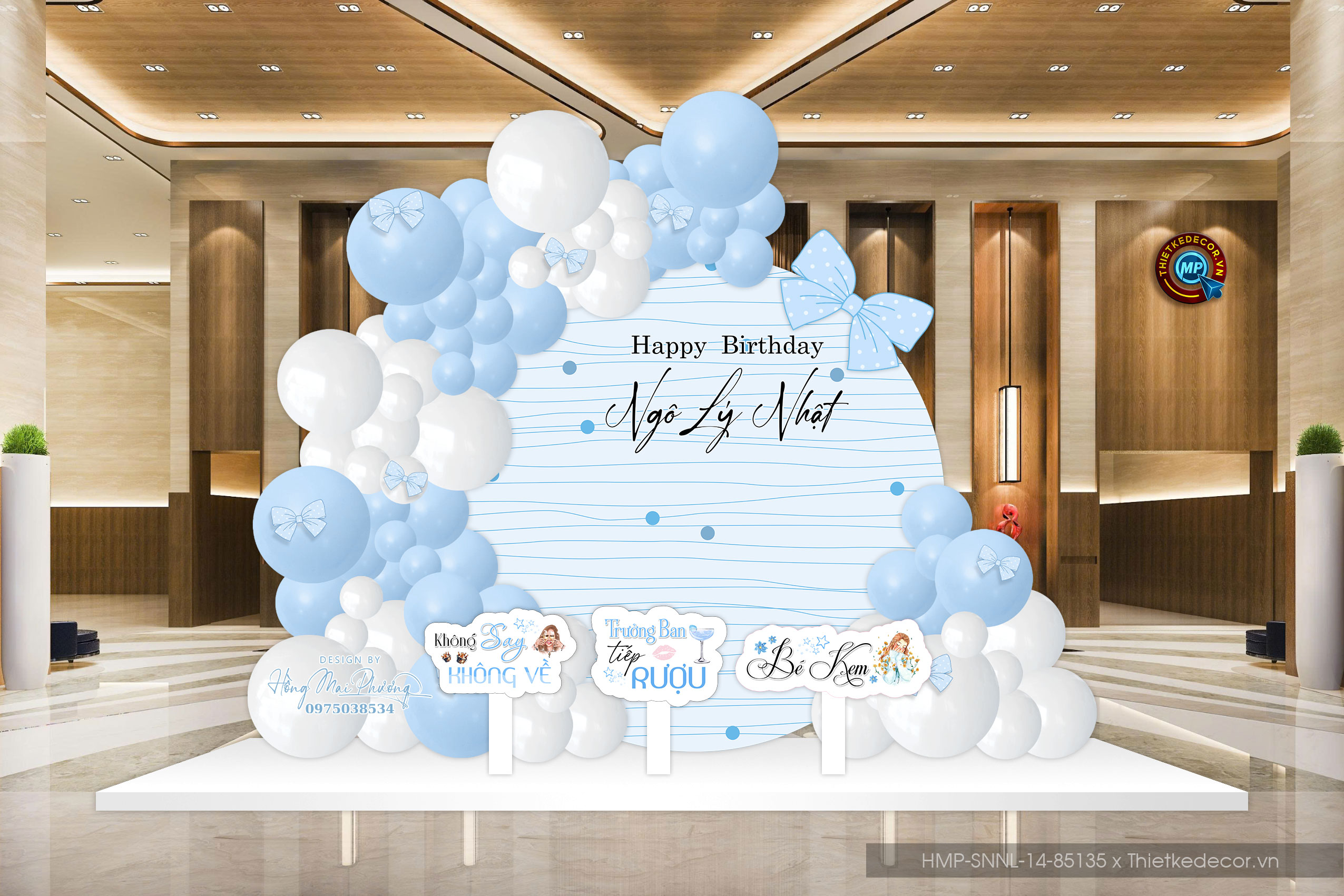 Backdrop tròn sinh nhật tone xanh dương pastle